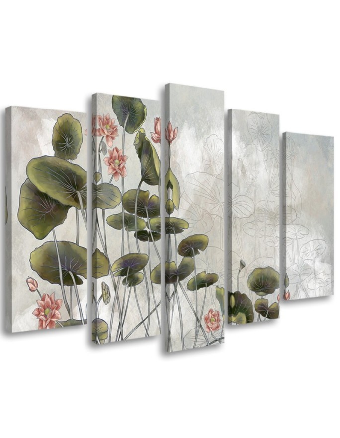 5 Piece Canvas print for bedroom - Red water lily | FEEBY