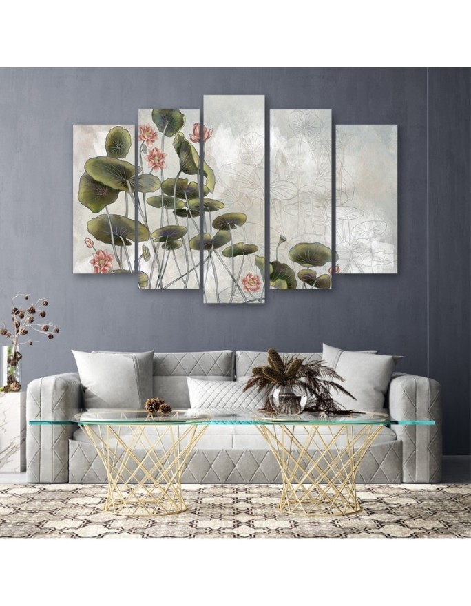 5 Piece Canvas print for bedroom - Red water lily | FEEBY