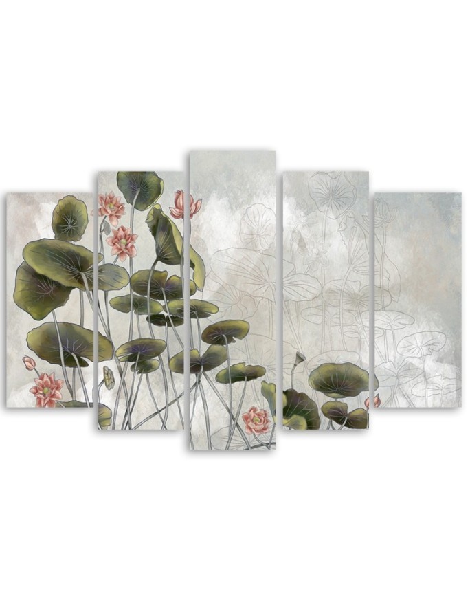 5 Piece Canvas print for bedroom - Red water lily | FEEBY