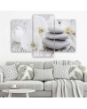 3 piece White orchid and stones - Modern painting for living room | FEEBY