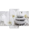 3 piece White orchid and stones - Modern painting for living room | FEEBY
