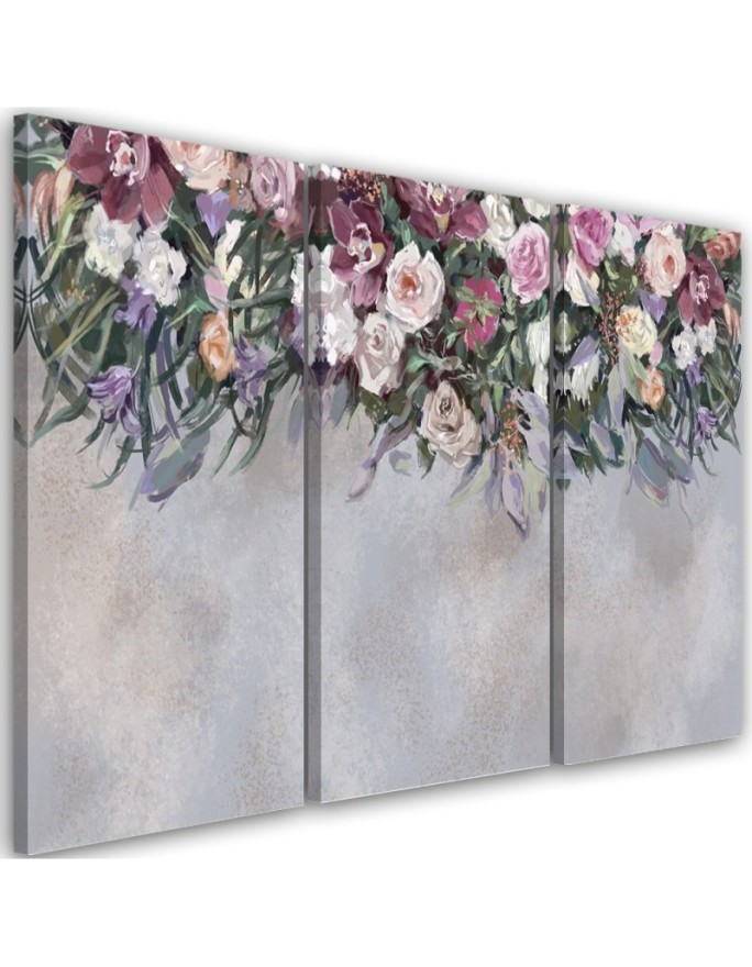 Canvas print - Bouquets of falling flowers on concrete background | FEEBY