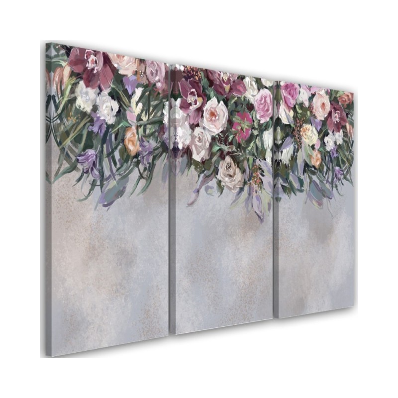 Canvas print - Bouquets of falling flowers on concrete background | FEEBY