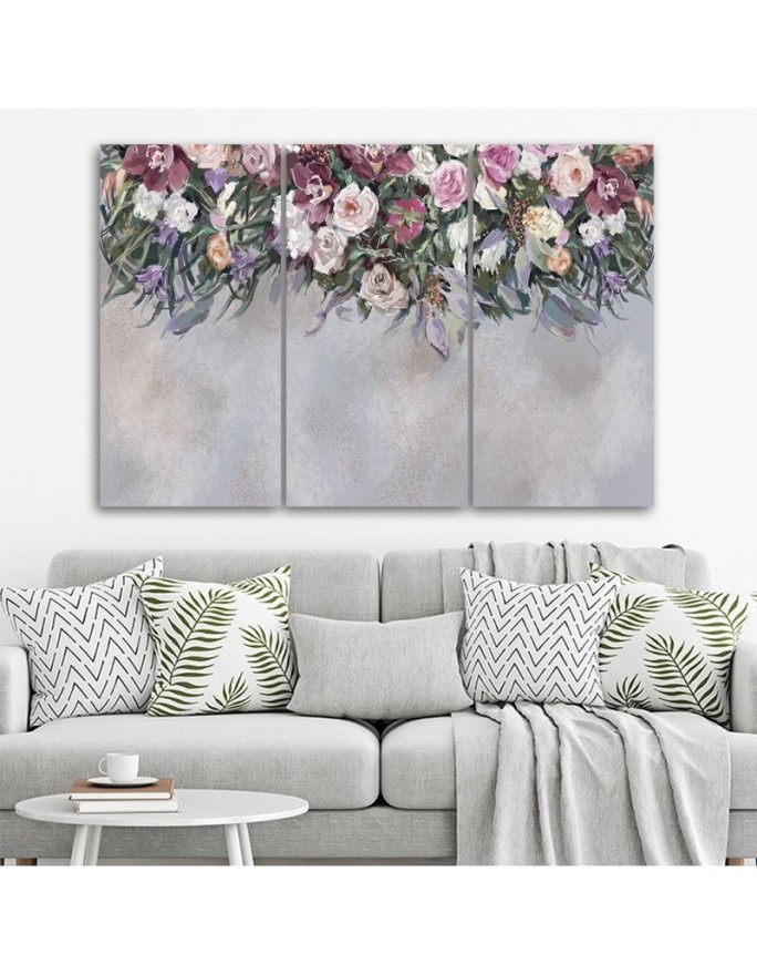 Canvas print - Bouquets of falling flowers on concrete background | FEEBY