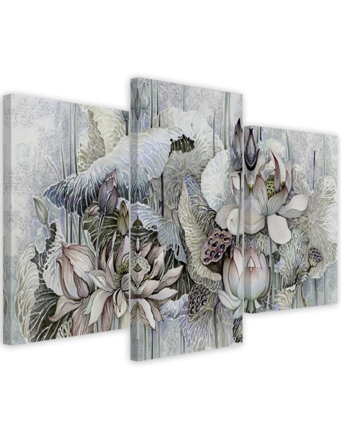Flowers of the sacred lotus - 3 part canvas painting | FEEBY