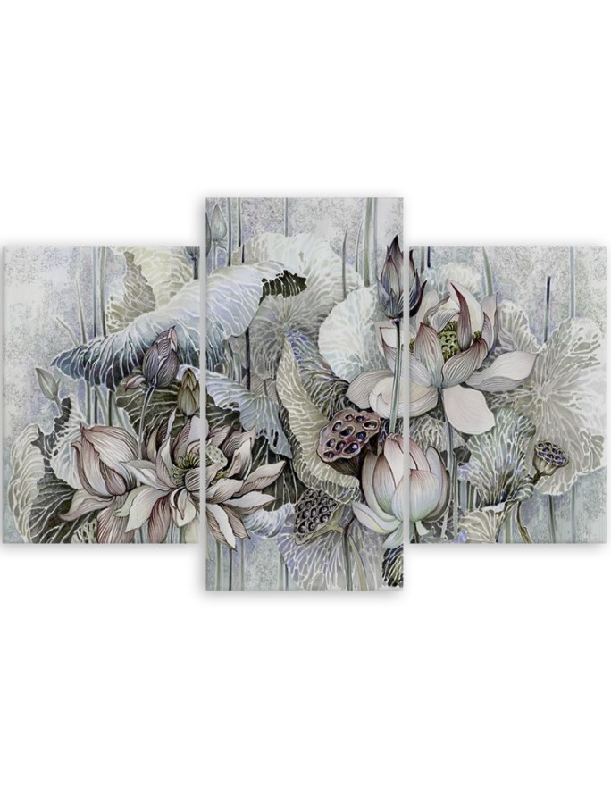 Flowers of the sacred lotus - 3 part canvas painting | FEEBY