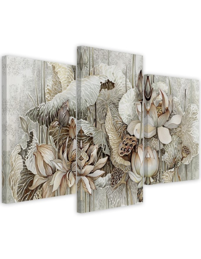 Flowers of the sacred lotus - 3-piece canvas painting | FEEBY