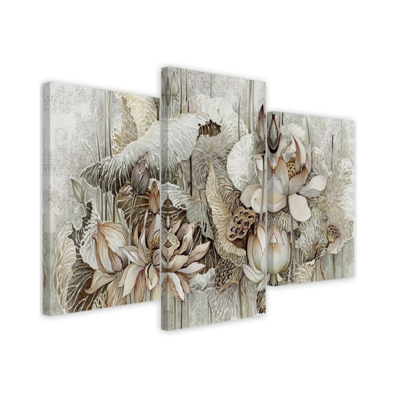 Flowers of the sacred lotus - 3-piece canvas painting | FEEBY