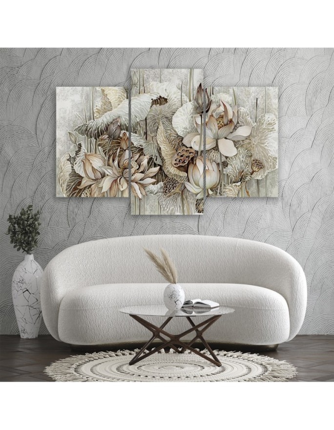 Flowers of the sacred lotus - 3-piece canvas painting | FEEBY
