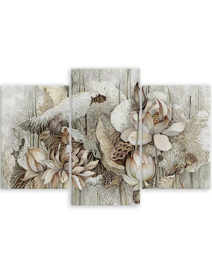 Flowers of the sacred lotus - 3-piece canvas painting | FEEBY