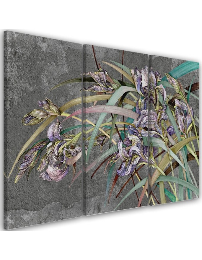 Irises flowers in the wind - Modern 3-part Canvas painting | FEEBY