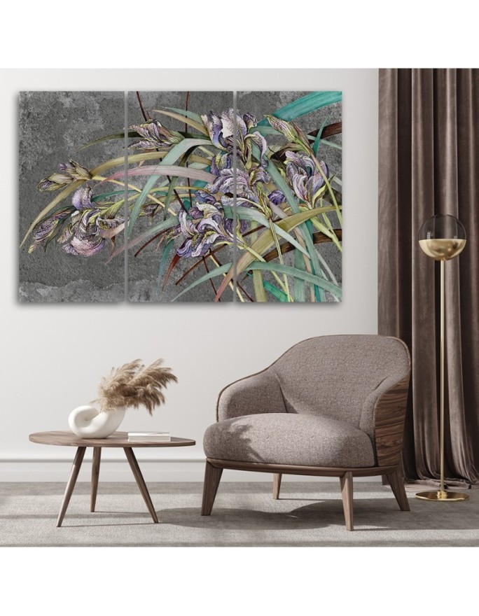 Irises flowers in the wind - Modern 3-part Canvas painting | FEEBY