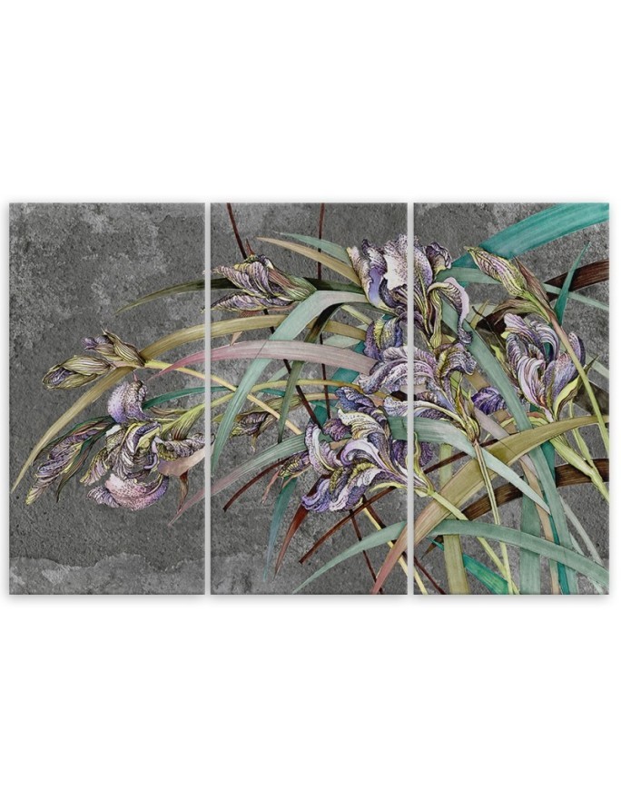 Irises flowers in the wind - Modern 3-part Canvas painting | FEEBY