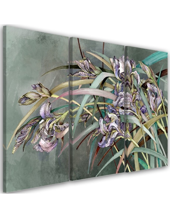 Flowers Irises in the wind - Modern 3-part painting | FEEBY