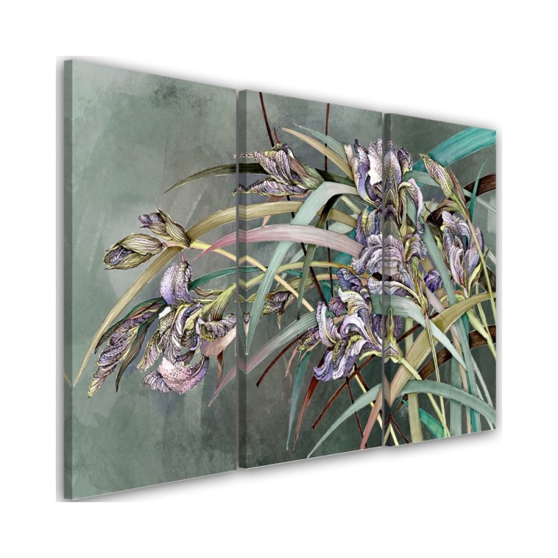 Flowers Irises in the wind - Modern 3-part painting | FEEBY