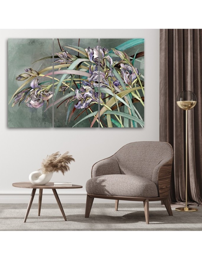 Flowers Irises in the wind - Modern 3-part painting | FEEBY