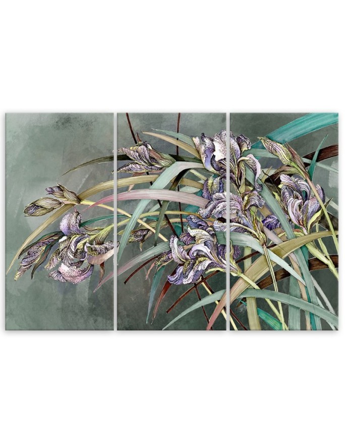 Flowers Irises in the wind - Modern 3-part painting | FEEBY