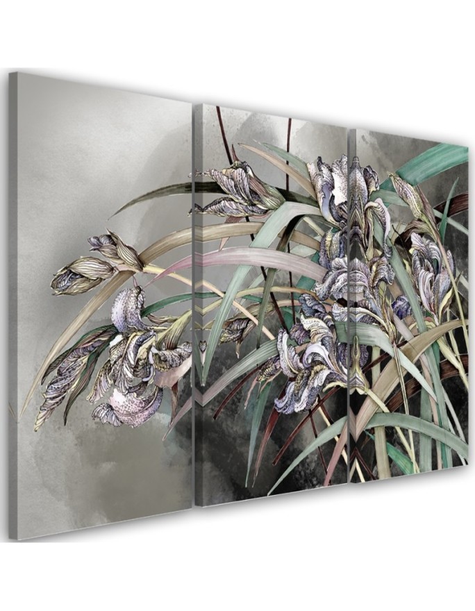Flowers Irises in the wind - Modern 3-part painting | FEEBY