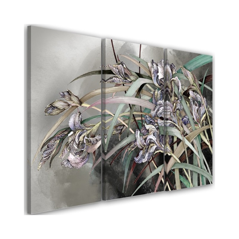 Flowers Irises in the wind - Modern 3-part painting | FEEBY