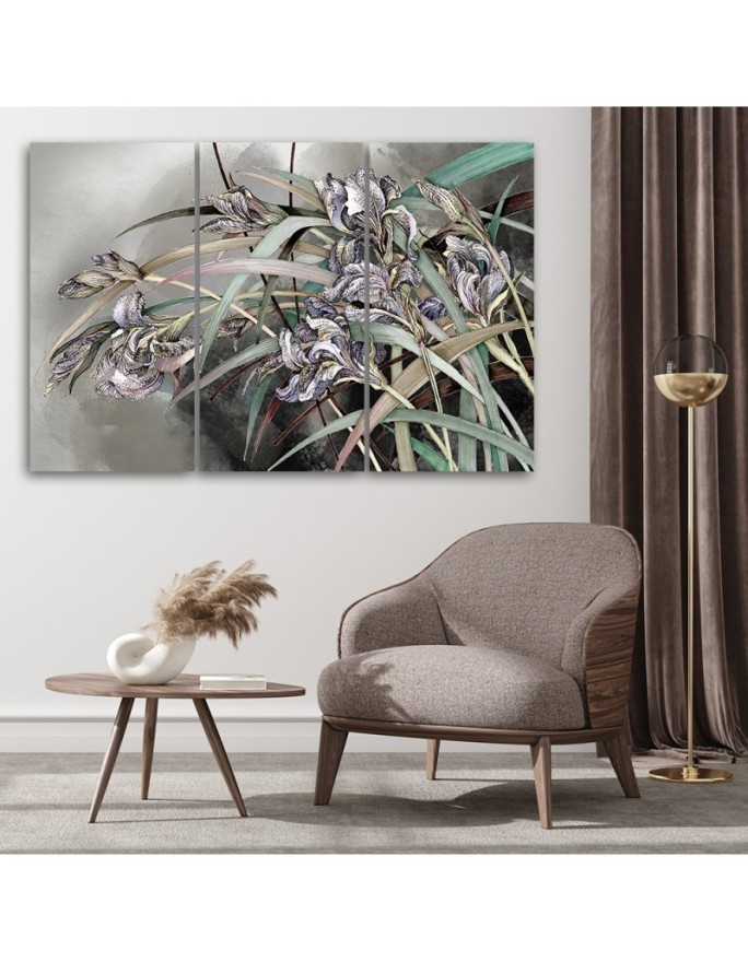 Flowers Irises in the wind - Modern 3-part painting | FEEBY