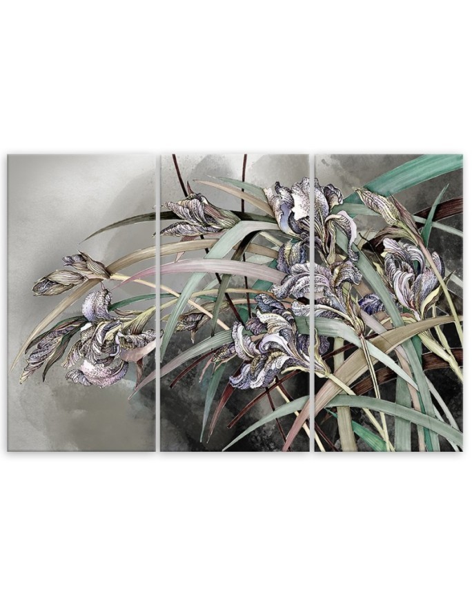 Flowers Irises in the wind - Modern 3-part painting | FEEBY