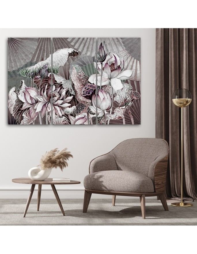 Modern painting for bedroom - Holy lotus and fans | FEEBY