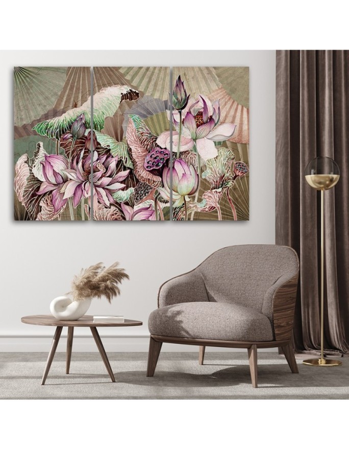 Modern painting for living room - Holy lotus and fans | FEEBY