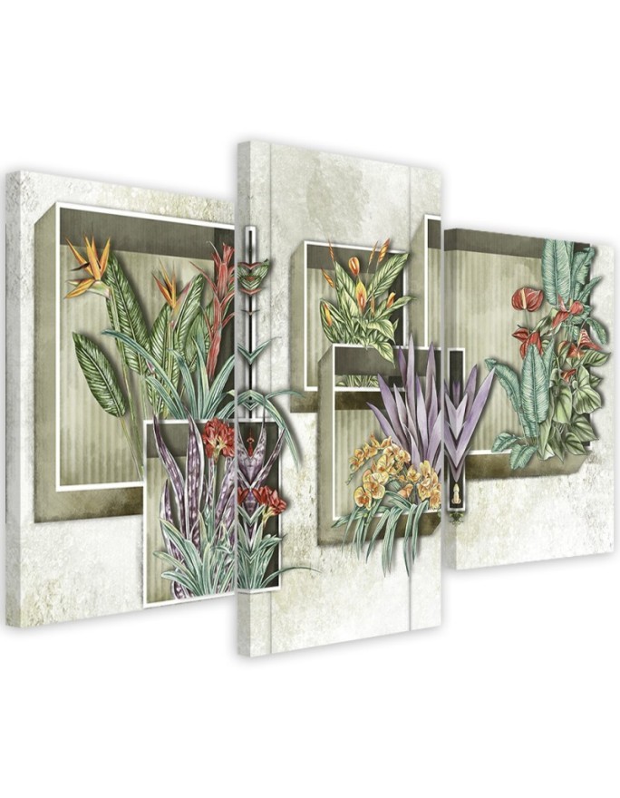 Wall painting - Square boxes shelves with flowers | FEEBY