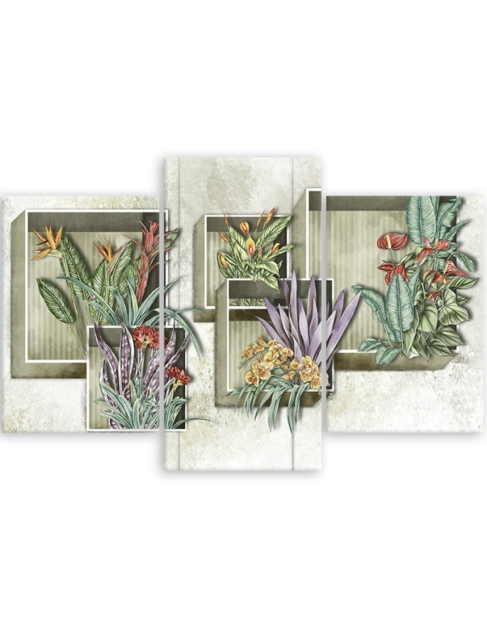 Wall painting - Square boxes shelves with flowers | FEEBY