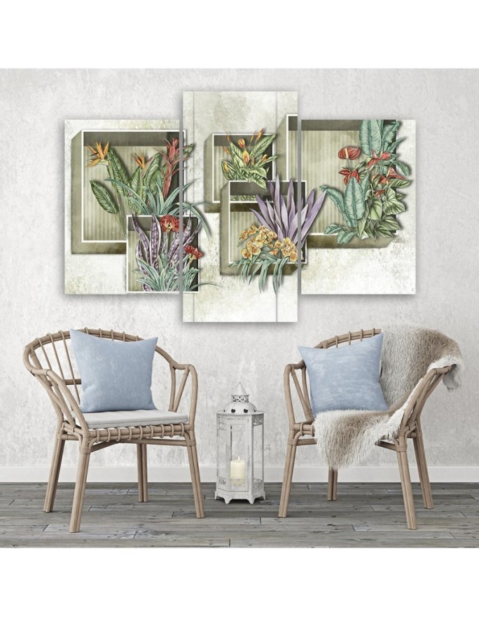 Wall painting - Square boxes shelves with flowers | FEEBY