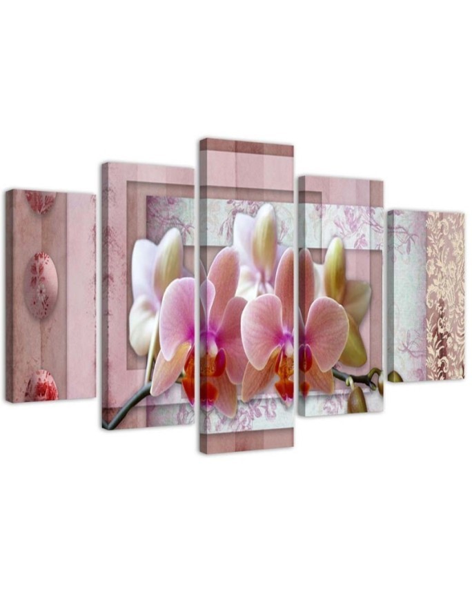 5 Piece Pink orchid - Canvas print with flowers | FEEBY