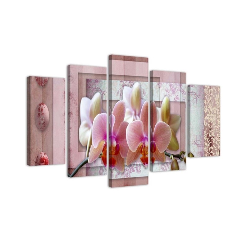 5 Piece Pink orchid - Canvas print with flowers | FEEBY