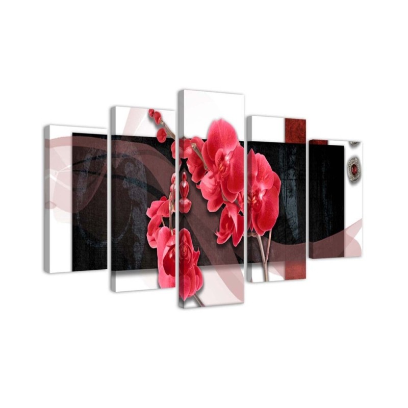 Composition with red orchids - 5-piece painting | FEEBY