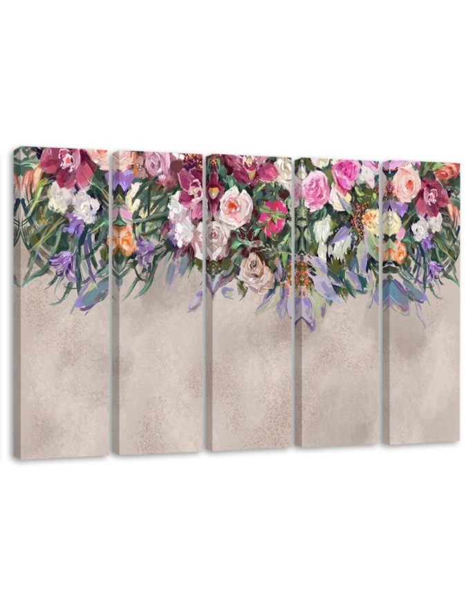 5 Piece Modern painting for bedroom - Colourful hanging flowers | FEEBY