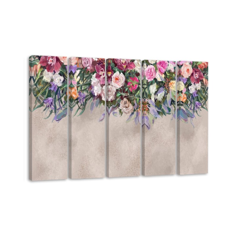 5 Piece Modern painting for bedroom - Colourful hanging flowers | FEEBY