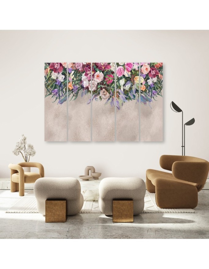 5 Piece Modern painting for bedroom - Colourful hanging flowers | FEEBY