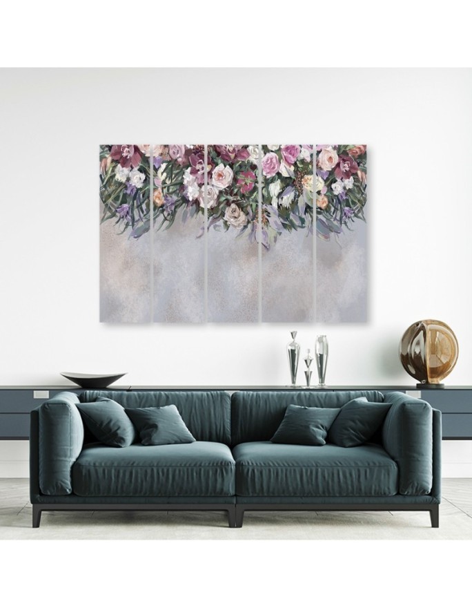 Modern painting for the living room - Colourful hanging flowers | FEEBY