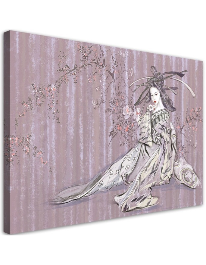 Traditional Purple Japanese geisha - Oriental paintings on canvas | FEEBY