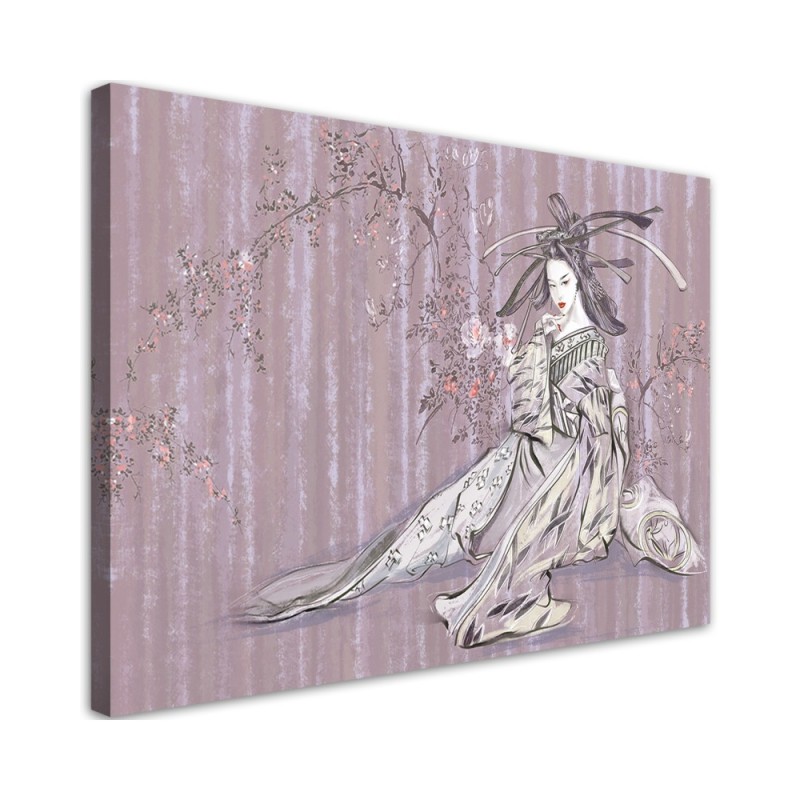 Traditional Purple Japanese geisha - Oriental paintings on canvas | FEEBY