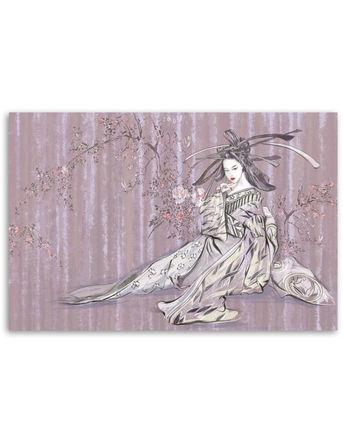 Traditional Purple Japanese geisha - Oriental paintings on canvas | FEEBY