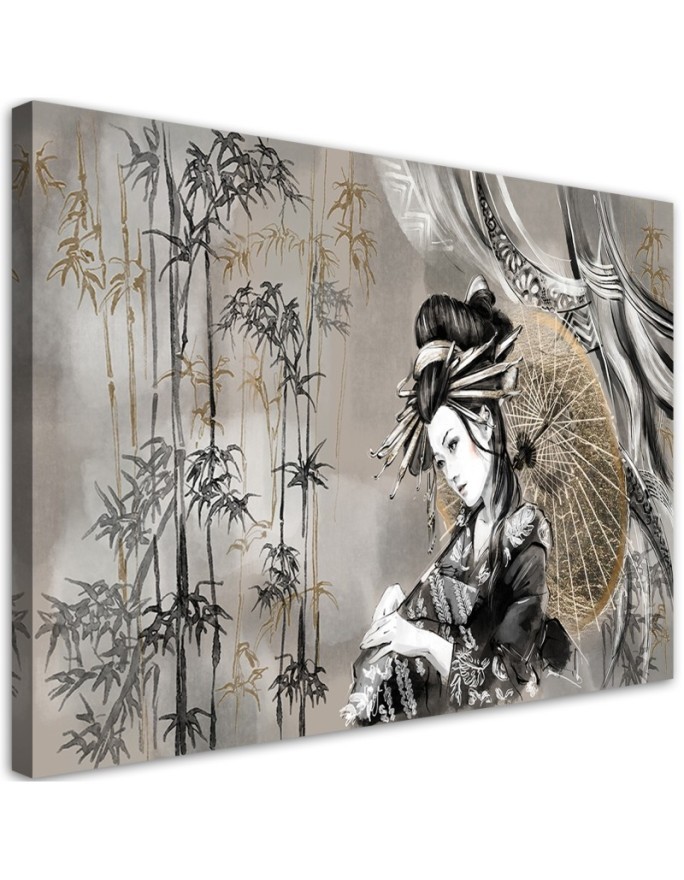 Geisha and bamboos - Oriental paintings on canvas | FEEBY