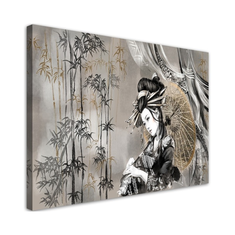 Geisha and bamboos - Oriental paintings on canvas | FEEBY