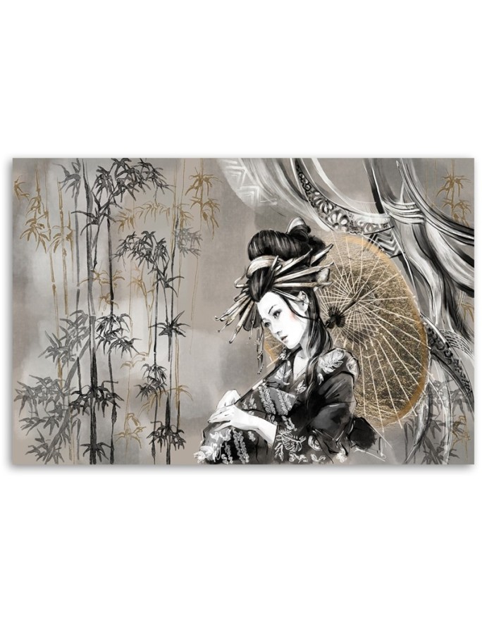 Geisha and bamboos - Oriental paintings on canvas | FEEBY