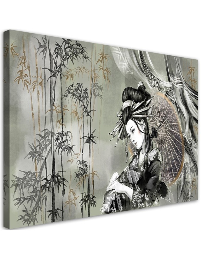 Geisha and bamboos - Oriental paintings on canvas | FEEBY