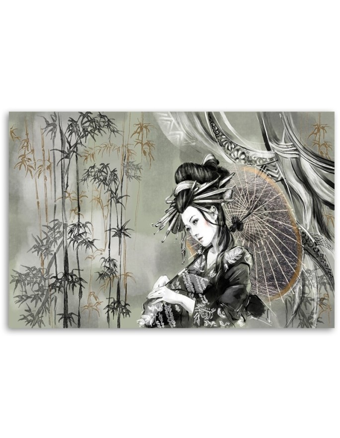 Geisha and bamboos - Oriental paintings on canvas | FEEBY
