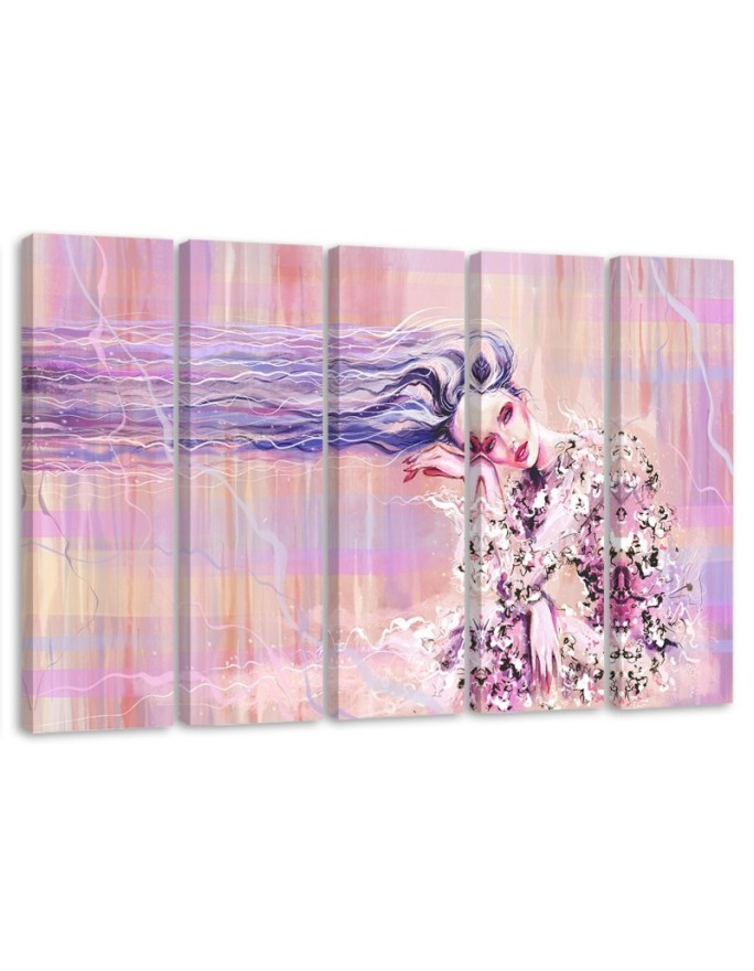 5 Piece Woman with long hair - Modern Canvas painting | FEEBY