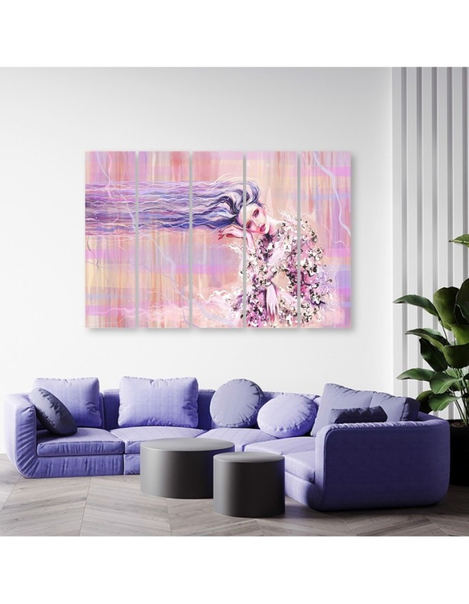 5 Piece Woman with long hair - Modern Canvas painting | FEEBY