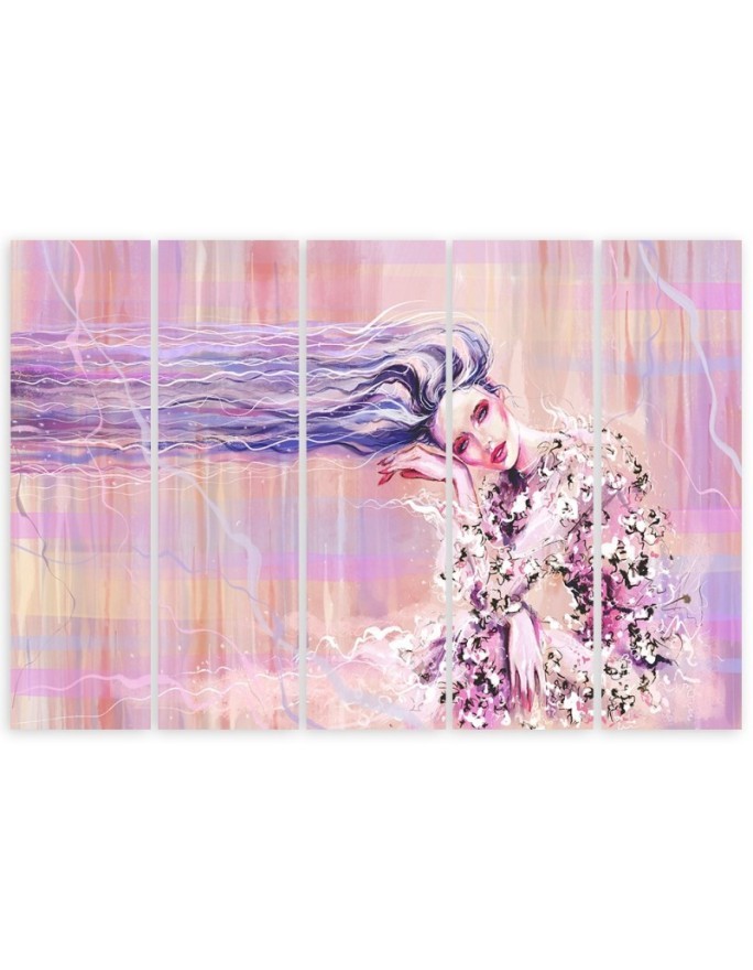 5 Piece Woman with long hair - Modern Canvas painting | FEEBY