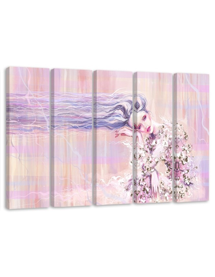 5 Piece Woman with long hair - Multipart canvas painting | FEEBY