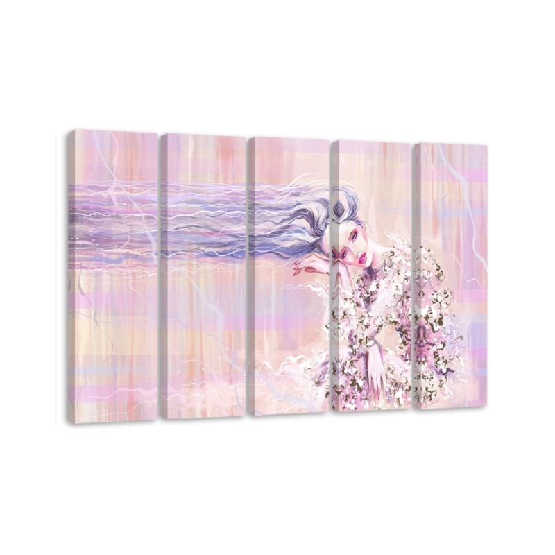 5 Piece Woman with long hair - Multipart canvas painting | FEEBY